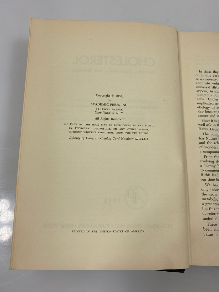 Cholesterol by Robert P. Cook Academic Press Ex-library 1958 HC