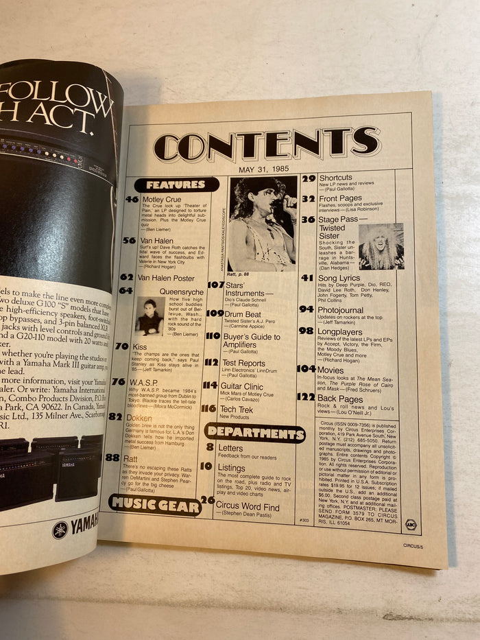 Circus Magazine May 31 1985 Vince Neil Motley Crue