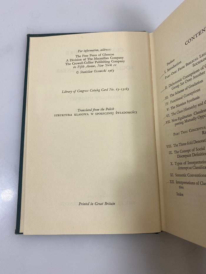 Class Structure in the Social Consciousness by Ossowski Ex-library 1963 HC