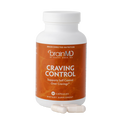 BrainMD Craving Control: orange supplement bottle with capsules at the base against a transparent background
