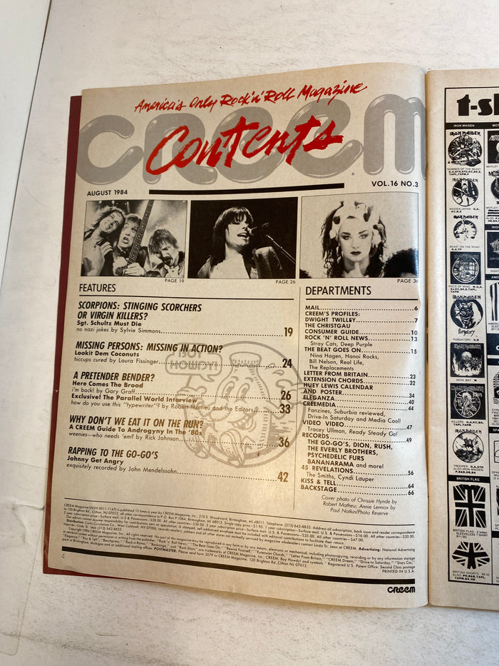 Creem Magazine August 1984 Pretenders