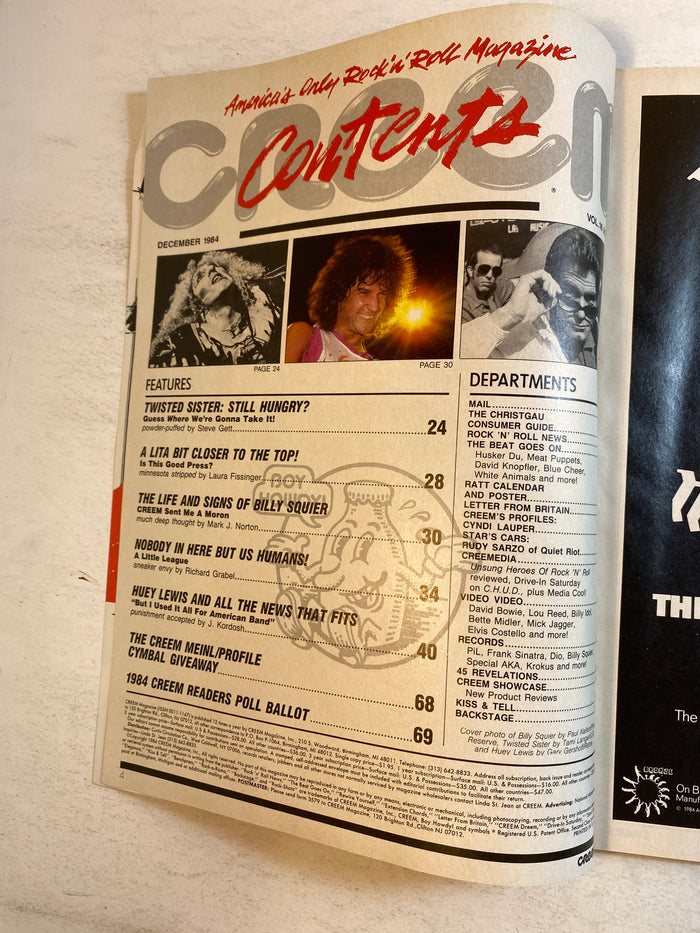 Creem Magazine December 1984 Billy Squier