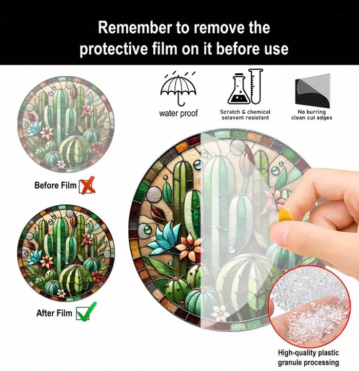 Desert Cactus Suncatcher with protective film removal.