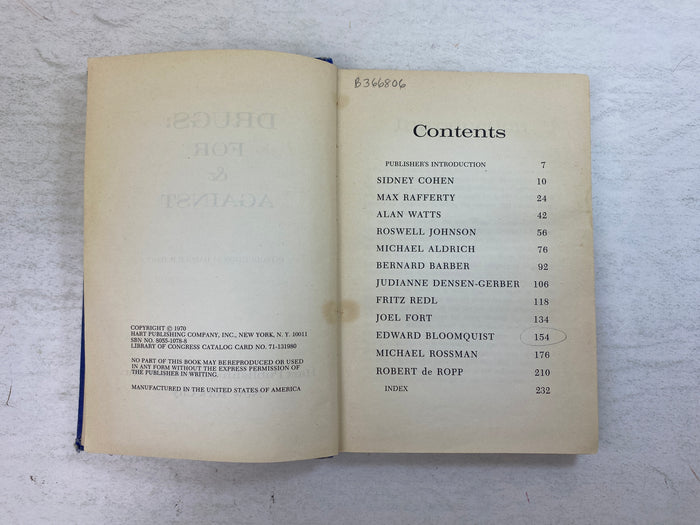 Drugs: For & Against Hart Publishing Company Ex-library 1970 HC