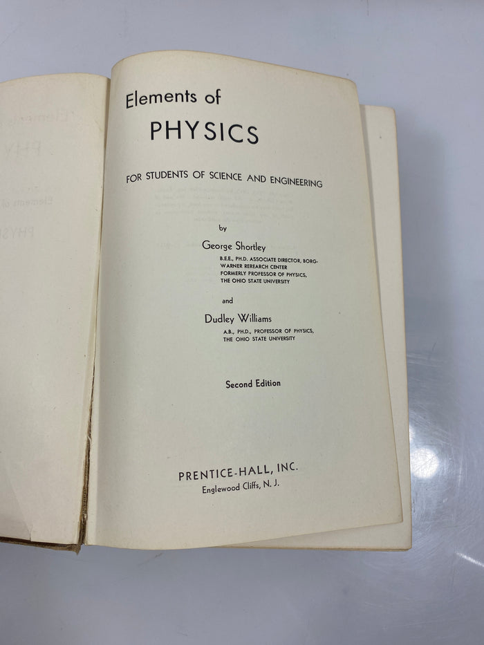 Elements of Physics by Shortley/Williams 2nd Ed. 1956 HC