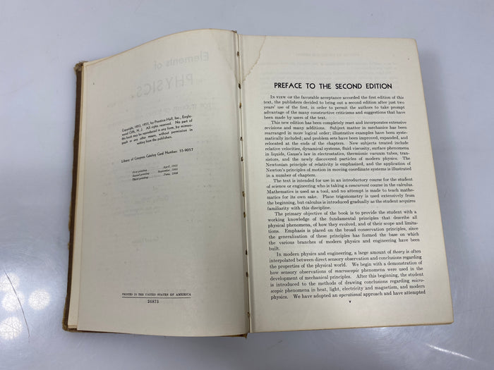 Elements of Physics by Shortley/Williams 2nd Ed. 1956 HC