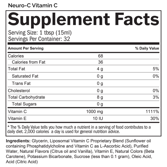 Supplement Facts box listing ingredients for Neuro-C Vitamin C.