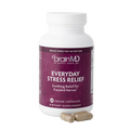BrainMD Everyday Stress Relief: purple supplement bottle with capsules against a transparent background