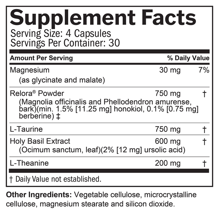 BrainMD Everyday Stress Relief: infographic, supplement facts box