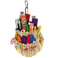Foraging Basket,"Woven basket filled with colorful bird toys and chew accessories"