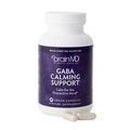 BrainMD GABA Calming Support: front of purple supplement bottle and capsules against a transparent background