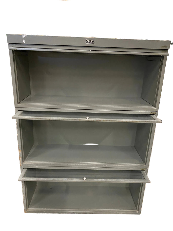 General Fireproofing Grey Barrister Glass Front Doors Cabinet w/ Metal Base