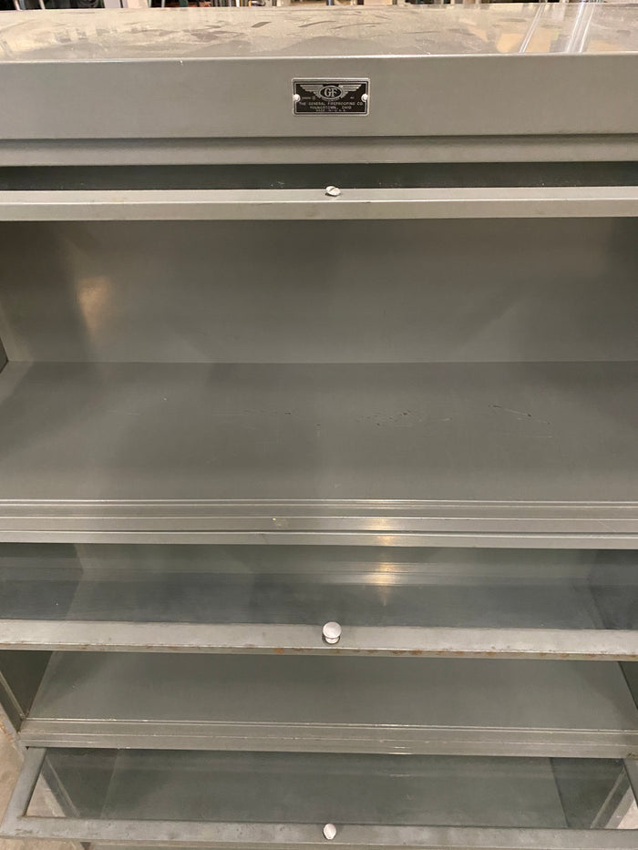 General Fireproofing Grey Barrister Glass Front Doors Cabinet w/ Metal Base