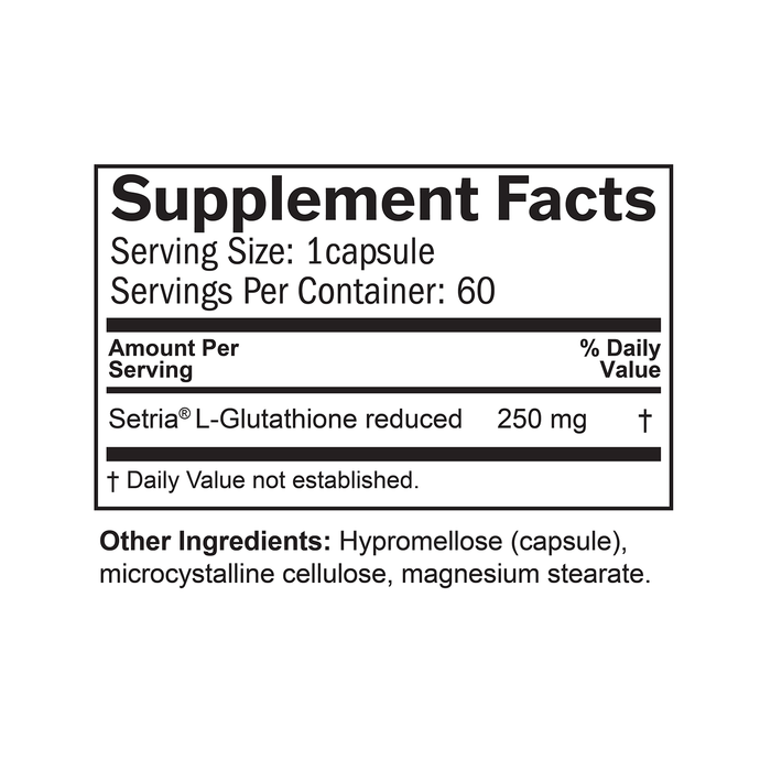 BrainMD Glutathione:  infographic, supplement facts box