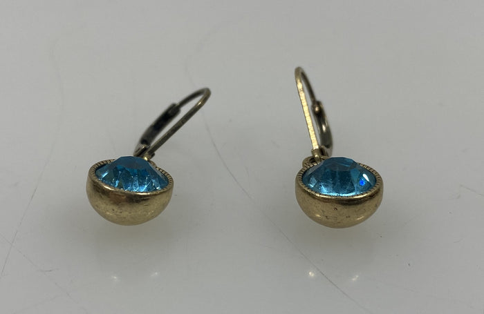 Gold Blue Bead Dangle Earrings