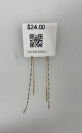 Gold Blue Beaded Dangle Earrings