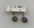 Gold Blue Etched Flower Earrings
