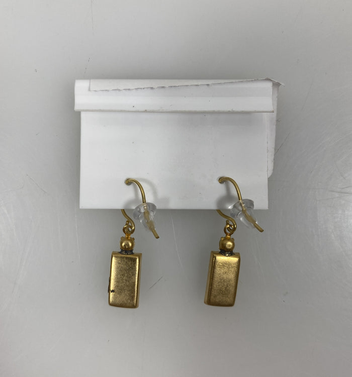 Gold Green and Blue Rectangle Mosaic Earrings