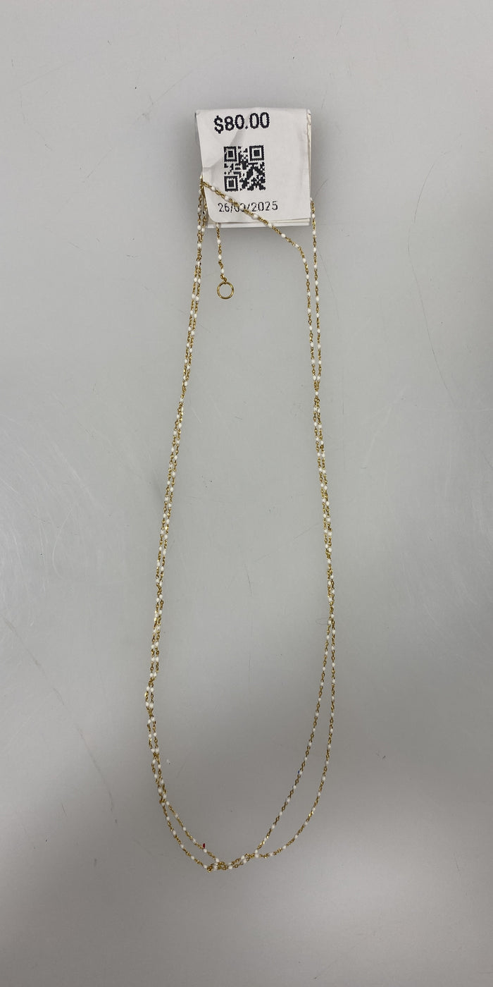 Gold White Beaded Layered Necklace