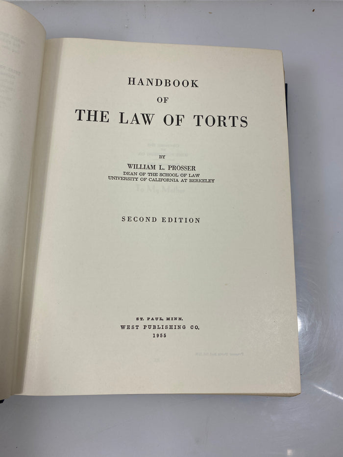 Handbook of the Law of Torts by Prosser 2nd Ed. 1955 HC