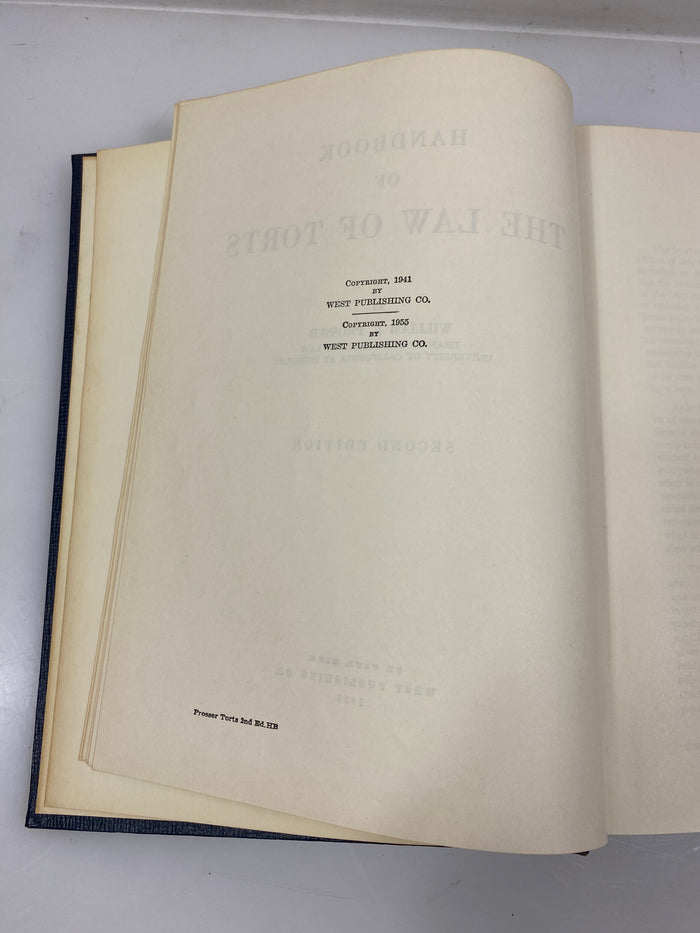 Handbook of the Law of Torts by Prosser 2nd Ed. 1955 HC