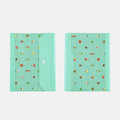 Hobonichi 2027 A5 Cousin Cover (Alettone - Sweets): front and back of the cover in translucent mint, scattered with tiny cakes and sweets, a press-stud flap at the edge