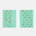 Hobonichi 2027 A6 Planner Cover (Alettone - Sweets): front and back of the cover in translucent mint, scattered with tiny cakes and sweets, a press-stud flap at the edge