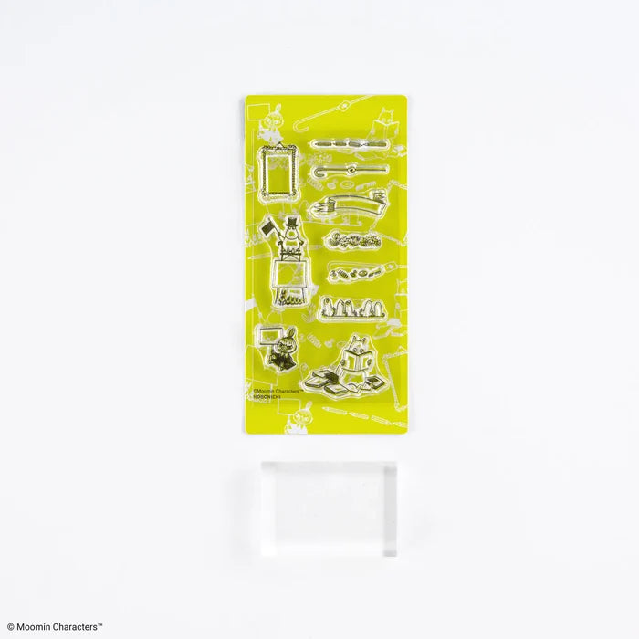 Moomin Clear Stamp (Frame): the clear stamp sheet in its packaging with the acrylic mounting block below