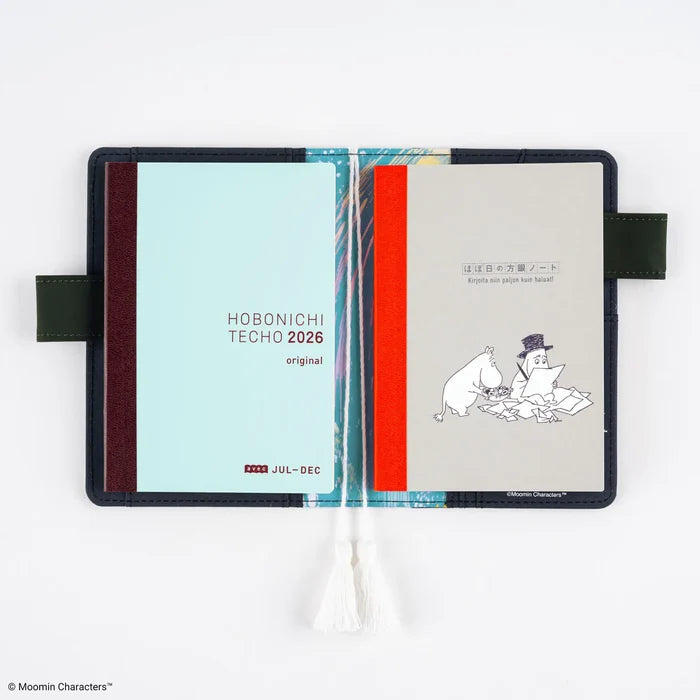 The notebook slipped into a techo cover alongside a Hobonichi Techo book