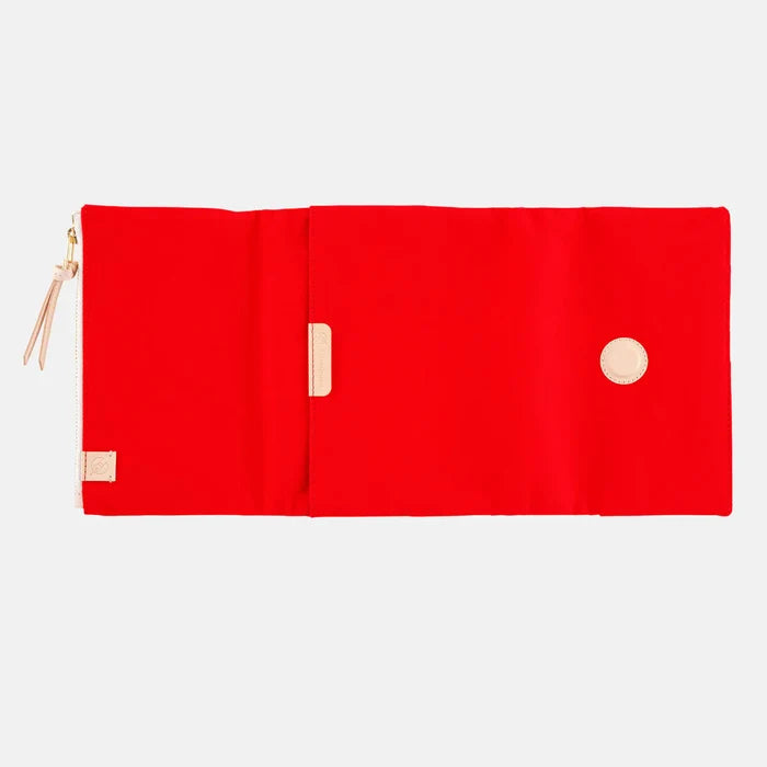Hobonichi 2026 A6 Planner Cover: Tragen - Red, shown from another angle.