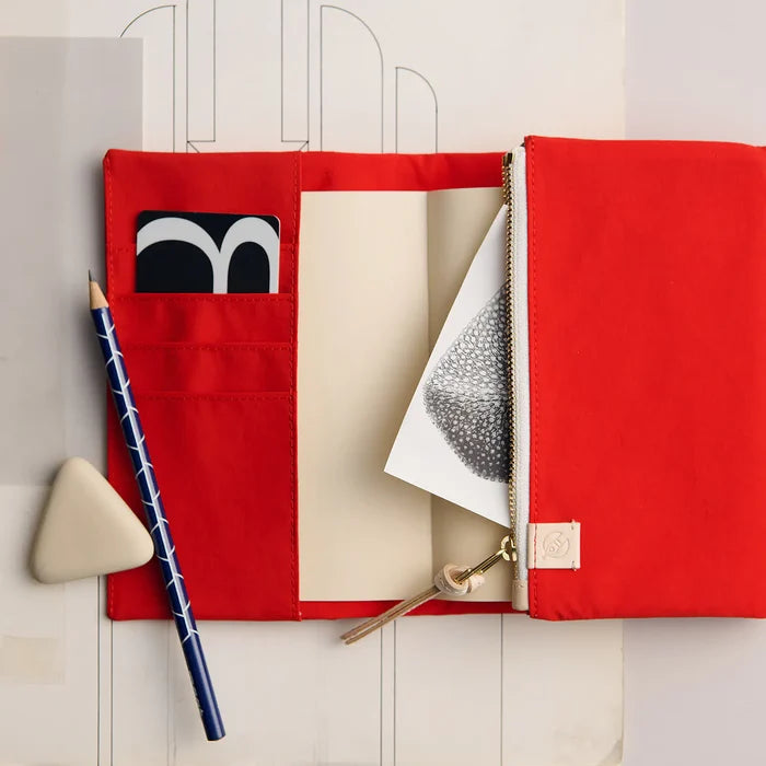 Hobonichi 2026 A6 Planner Cover: Tragen - Red, shown in full.