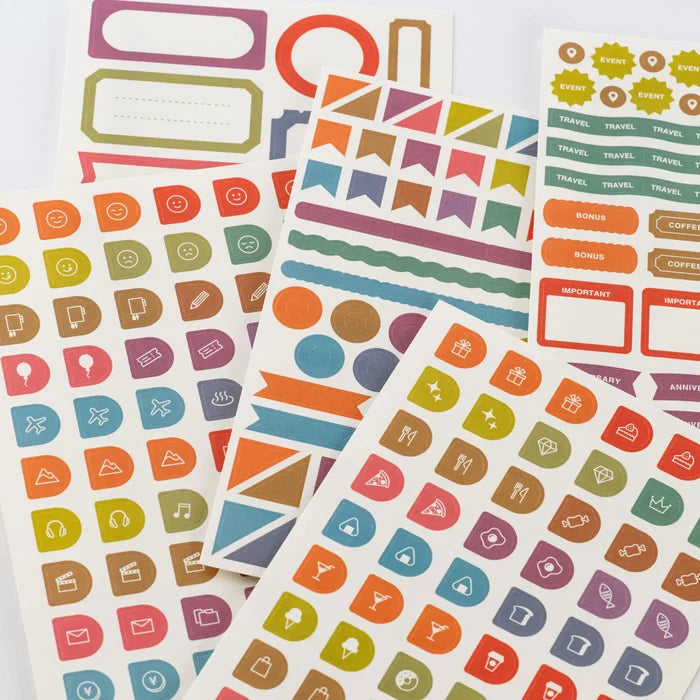 Hobonichi 2026 Accessories: TSUKI no IRO - Sticker Set (Schedule), front view.