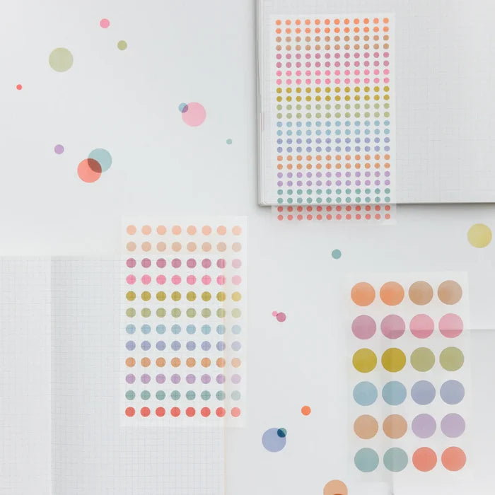 Hobonichi 2026 Accessories: TSUKI no IRO - Transparent Dot Stickers (3.5mm), shown from the front.