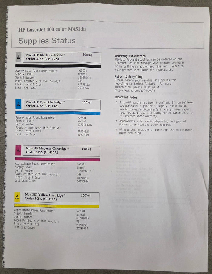 HP LaserJet Pro 400 Color Laser Printer M451dn *Lines on Prints*