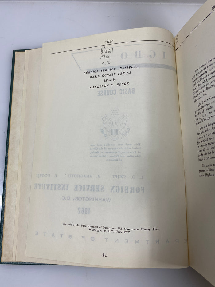 Igbo Basic Course Foreign Service Institute Ex-library 1962 HC
