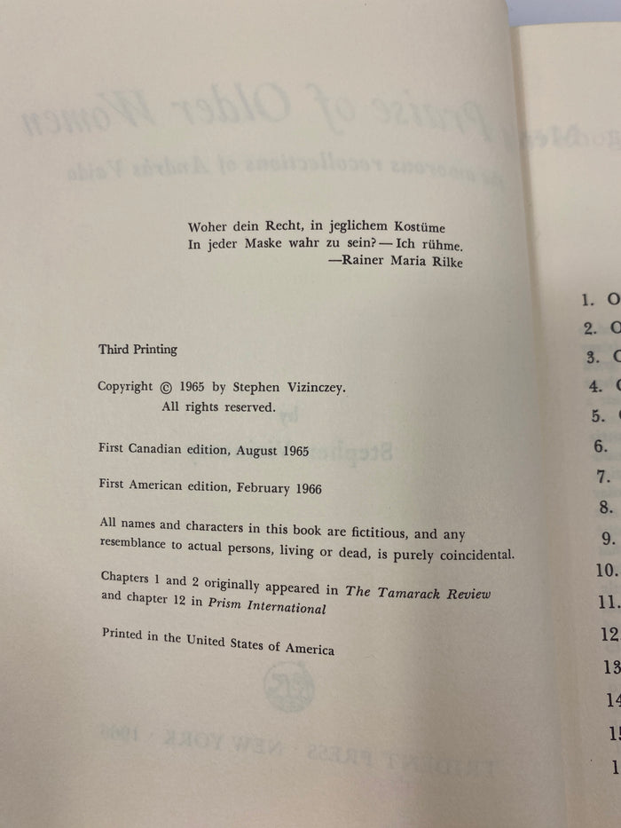 In Praise of Older Women by Vizinczey Trident Press 1966 HCDJ