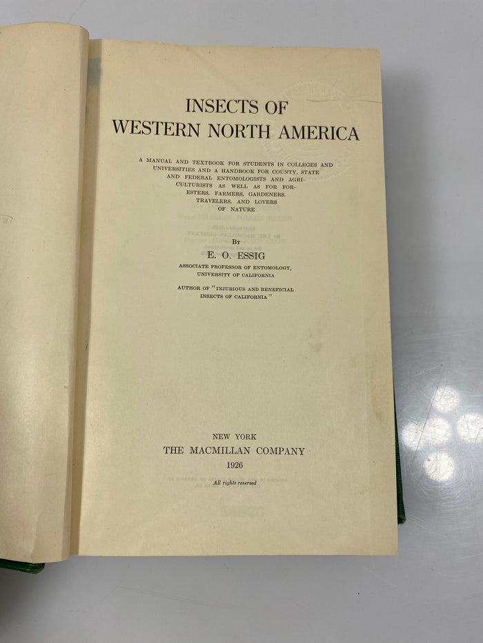 Insects of Western North America by Essig Ex-library 1926 HC