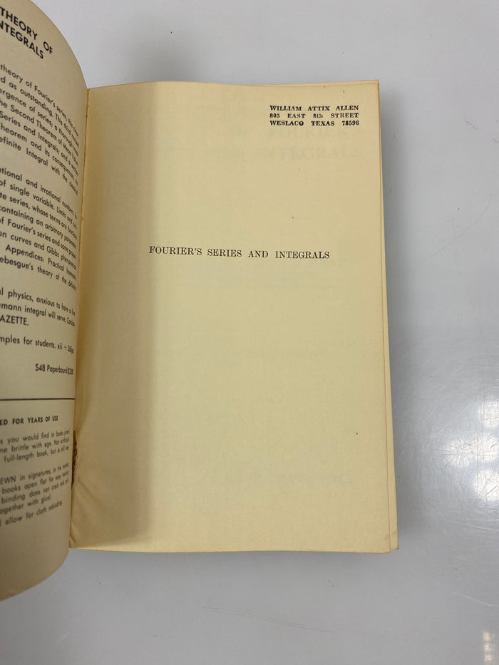 Introduction to the Theory of Fourier's Series and Integrals by Carslaw 1930 SC