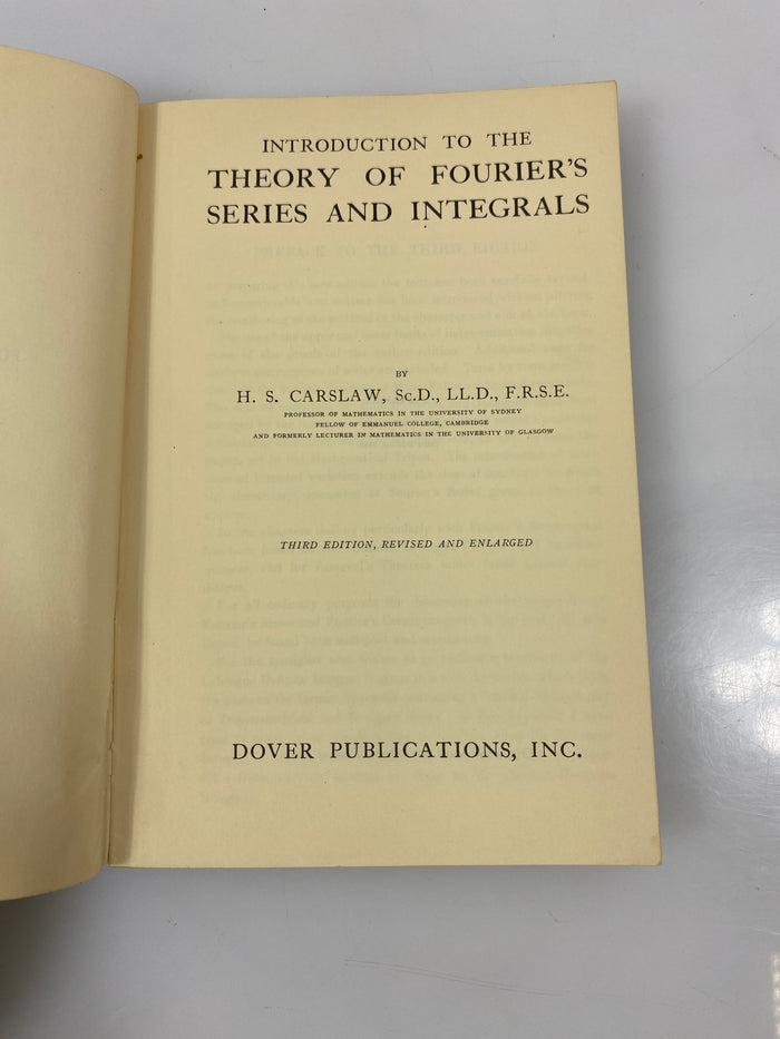 Introduction to the Theory of Fourier's Series and Integrals by Carslaw 1930 SC