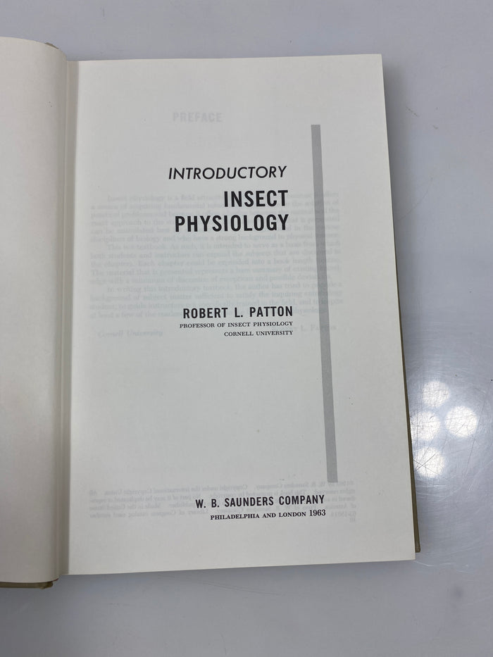 Introductory Insect Physiology by Patton 1963 HC