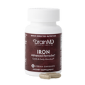 BrainMD Iron: brown supplement bottle with capsules at the base against a transparent background