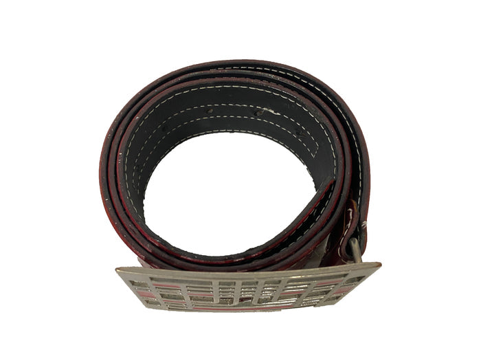 J. Lindberg Stockholm Vintage Geometric Maze Cutout Buckle Red Leather Golf Belt Size 34