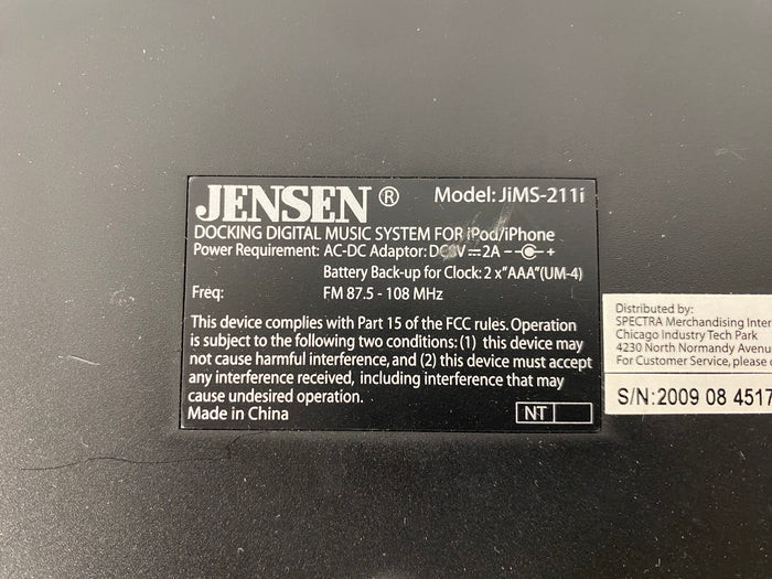 Jensen JiMS-211i Docking digital Music System for iPod/iPhone