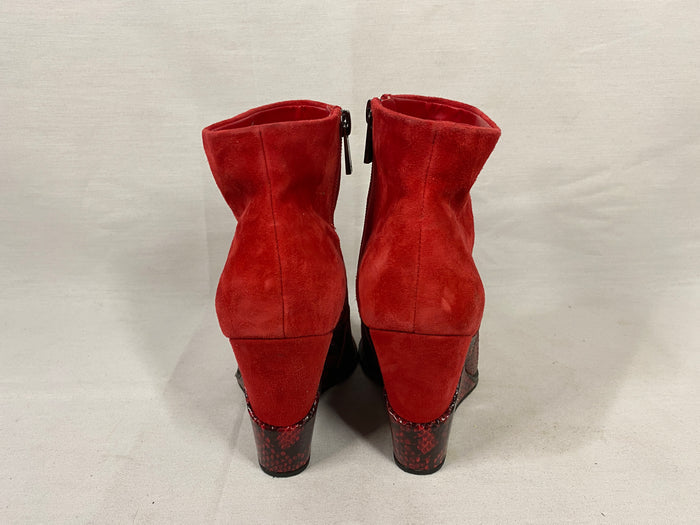 Jessica Simpson Red Suede and Snakeskin Ankle Wedge Boots Women's Size 7.5