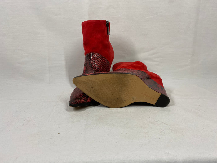 Jessica Simpson Red Suede and Snakeskin Ankle Wedge Boots Women's Size 7.5