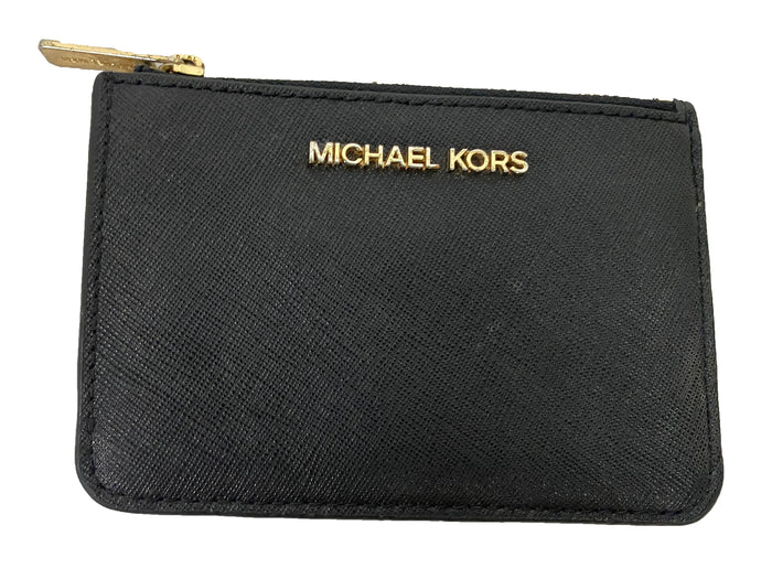 Michael Kors Jet Set Small Leather Zip Coin Pouch in Black with Gold Hardware