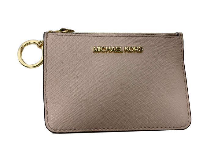 Michael Kors Jet Set Small Leather Zip Coin Pouch in Powder Blush w/ Gold Hardware
