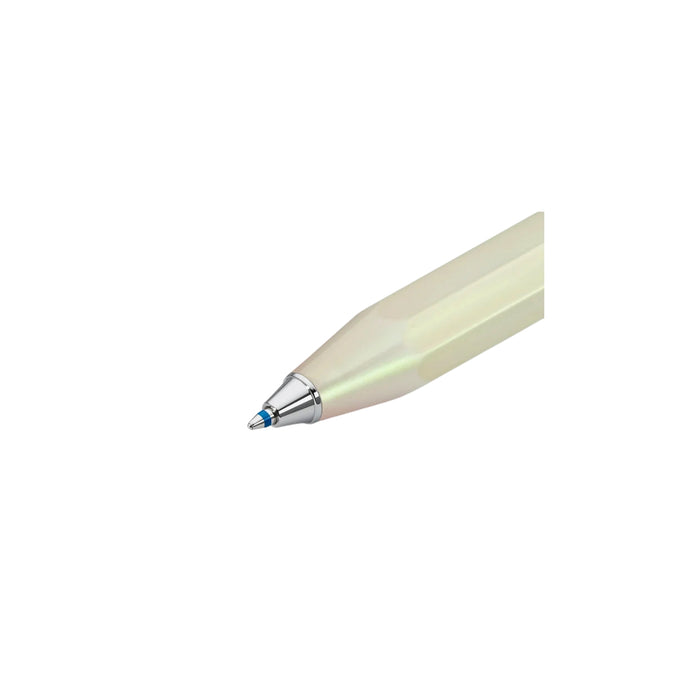 Close-up of Kaweco Lunar Sport Ballpoint Pen in soft light green highlighting smooth ballpoint tip.