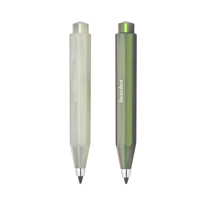 Kaweco Lunar Sport Clutch Pencil 3.2mm in light green and shadow green finishes shown side by side.
