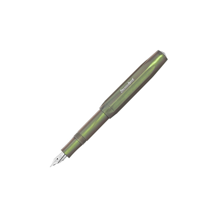 Kaweco Lunar Sport fountain pen in Shadow Green finish with exposed metal nib on a white background.